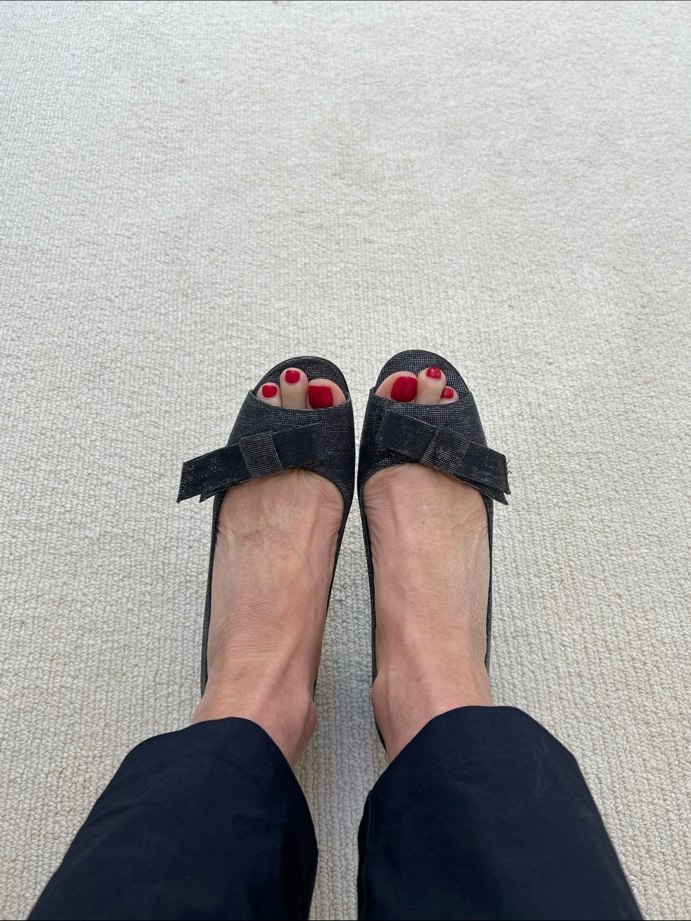Stuart Weitzman Black Suede Peep-Toe Bow Heels with leather sole